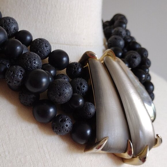 Alexis Bittar Lucite 5-Strand Black Tektite Beaded Statement Necklace - Picture 2 of 8